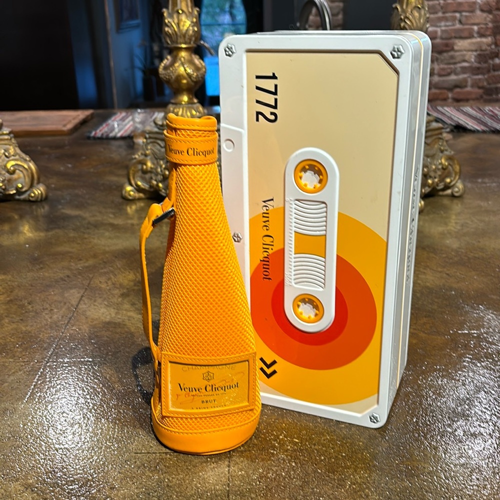 Veuve Clicquot Cassette Tape Metal Box & Bottle Carrier